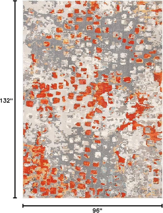 SAFAVIEH Monaco Collection Area Rug - 8' x 11', Grey & Orange, Boho Chic Abstract Watercolor Design, Non-Shedding & Easy Care, Ideal for High Traffic Areas in Living Room, Bedroom (MNC225H)