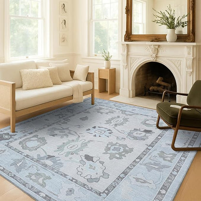 Fame Living Cream Beige Oushak Runner Rug, Modern Runners, Vintage, Turkish, Eclectic, Floral, Pastel, Washable, Runner for Hallway, Kitchen, Bedroom, Bathroom, 2'5"x9'8"