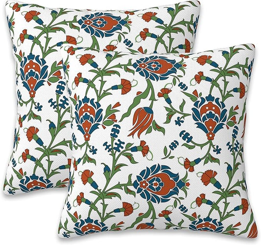 Throw Pillow Cover Case Vintage Floral Pillow Covers 16x16 Inch Set of 2,Soft Decorative Throw Pillow Case for Living Room Bedroom Sofa Couch Cushion Covers