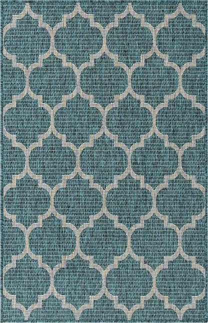 Unique Loom Outdoor Trellis Collection Area Rug (3' 3" x 5' 3" Rectangle, Teal/ Gray)
