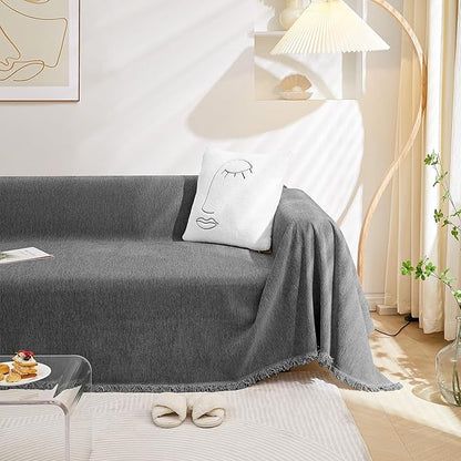 MEETSKY Oversized Couch Cover Sofa Cover for 3 Cushion Couch Sofa ，Washable Sofa Covers for Living Room Sectional Sofa Covers for Dogs Couch Protector, 91" x 150", Charcoal Gray