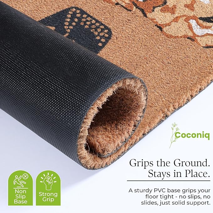 Coir Door Mats 17" X 30", Non-Slip Sturdy, PVC Backed Heavy Duty, Easy to Clean, Ideal for Door Entrance, Patio, Porch, Backyard, Garages, Cute Little Puppy Welcome