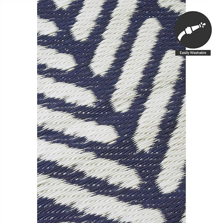 FH Home Outdoor Rug - Waterproof, Fade Resistant, Reversible - Premium Recycled Plastic - Herringbone - Patio, Porch, Deck, Balcony - Fresno - Navy Crease Free - 5 x 8 ft