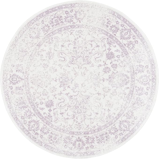 SAFAVIEH Adirondack Collection Area Rug - 4' Round, Ivory & Lavender, Distressed Vintage Floral Design, Non-Shedding & Easy to Clean, Ideal for Living Room, Bedroom, Dining Space (ADR109U)