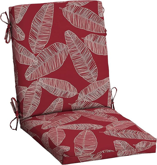 Arden Outdoor Dining Chair Cushion, 20 in x 20 in, Weather-Proof, Rain-Proof, Fade Resistant Patio Cushion for Patio, Dining, or Rocking Chairs 20 x 20, Red Leaf Palm