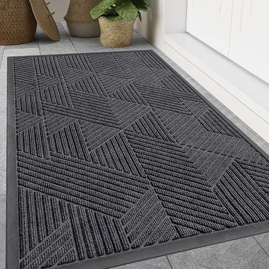 Smiry Front Door Mat Outside Entrance, Heavy Duty Sturdy Natural Rubber Doormat, Trap Dirt and Moisture, Easy Clean Low Profile Mats for Indoor Outdoor Entry, Irregular Triangle (47x32, Medium Grey)