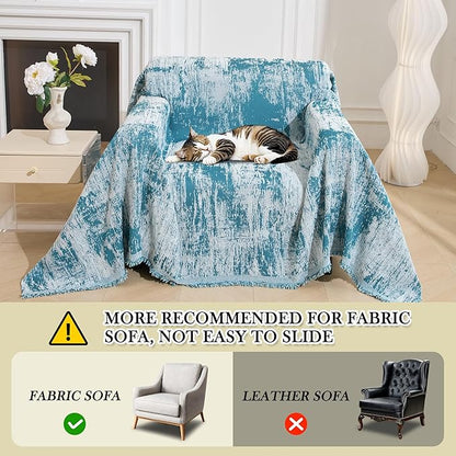 MEETSKY Small Couch Cover Oversized Chair Cover Washable Boho Recliner Slipcover, Pet Friendly Couch Protector with Tassels, Abstract Geometric Design, 71" x 91", Blue