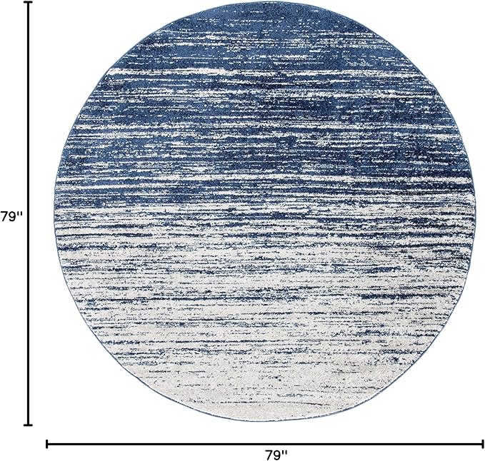 SAFAVIEH Adirondack Collection Area Rug - 6'7" Round, Navy & Ivory, Modern Ombre Design, Non Shedding & Easy to Clean, Ideal for Living Room, Bedroom, Office, Dining Space (ADR113N)