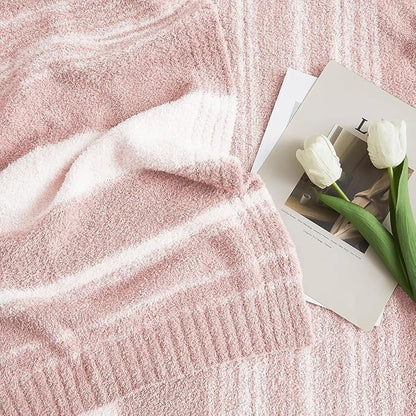 WRENGONGE Pink Twin Blanket, 60x80 Soft Cozy Microfiber Striped Twin Blankets for Couch, Sofa, Bed, Travel, Lightweight Fluffy Warm Plush Decorative Blankets for Women, Men,Kids Gift