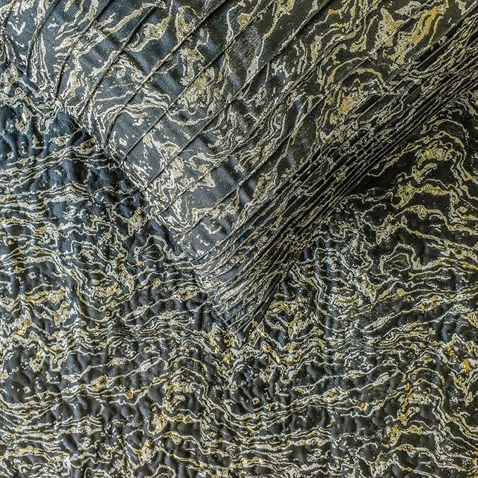 The HomeCentric King/Queen/Twin Black Decorative Bed Runner Twin 53"x18" Bed Runner with Two Pillow Cover, Marble Pattern, Pintucks, Quilted Bed Scarf on Jacquard Fabric - Stellaris