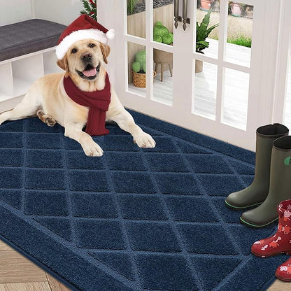 BEQHAUSE Dirt Trapper Door Mat 36" x 60", Doormat Non-Slip Entryway Rugs Washable, Dog Door Mat Stain Resistant and Absorbent Welcome Floor Mat for Front Back Door, Muddy Wet Shoes & Paws, Navy Blue