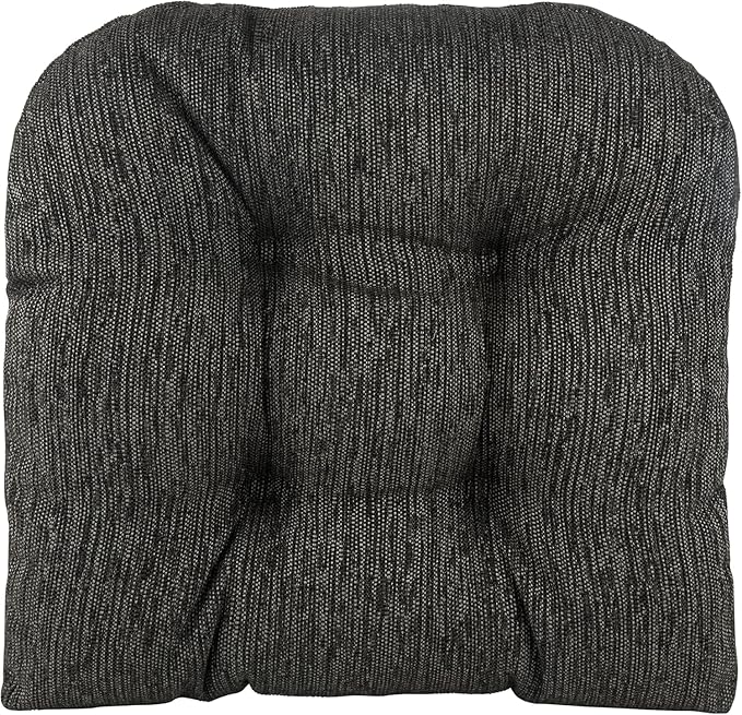 Klear Vu Gripper Overstuffed Universal Non-Slip Dining Chair Cushions for Kitchen Decor or Office Use, U-Shaped Skid-Proof Seat Pad, 17x17 Inches, 2 Count (Pack of 1), Chenille Black