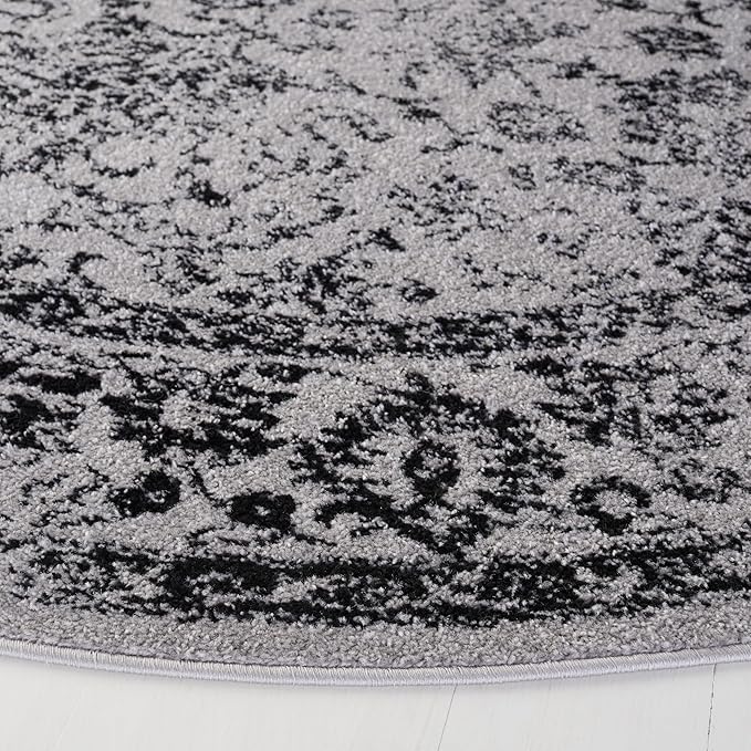 SAFAVIEH Adirondack Collection Area Rug - 8' Round, Grey & Black, Distressed Vintage Floral Design, Non-Shedding & Easy to Clean, Ideal for Living Room, Bedroom, Dining Space (ADR109B)