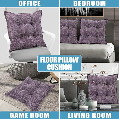 SINSOSSO Large Floor Pillow 22", Thickened Bite-Size Memory Foam Square Non-Slip Cushion for Office Back Support/Indoor Yoga/Chair Seat, Fashionable Color-Blocked Fabric & Washable, Purple, 1 PCS