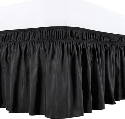 Biscaynebay Wrap Around Bed Skirts for Full & Full XL Beds with Extra Long Drop of 25", Black Adjustable Elastic Dust Ruffles Easy Fit Wrinkle Resistant Silky Luxurious Fabric Machine Washable