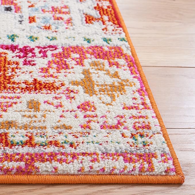 SAFAVIEH Madison Collection Area Rug - 5'3" x 7'6", Rust & Pink, Boho Diamond Distressed Design, Non-Shedding & Easy Care, Ideal for High Traffic Areas in Living Room, Bedroom (MAD418Q)