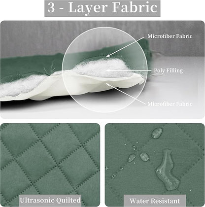 Easy-Going King Size Reversible Quilt Set with 1 Quilt and 2 Pillow Shams, Soft Bed Quilt Cover, Water Resistant Lightweight Microfiber Bedspread, Stain Resistant, Cyan/Ivory