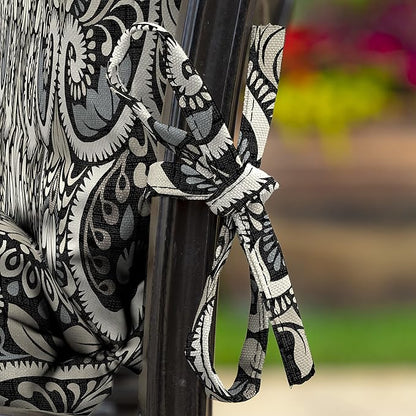 Arden Outdoor Dining Chair Cushion, 20 x 20, Rain-Proof, Fade Resistant, Black Aurora Damask