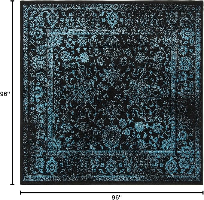 SAFAVIEH Adirondack Collection Area Rug - 8' Square, Black & Teal, Distressed Vintage Floral Design, Non-Shedding & Easy to Clean, Ideal for Living Room, Bedroom, Dining Space (ADR109K)