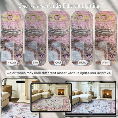 Fame Rugs Pink Beige Modern Oushak Rug 5x7, Washable Vintage Turkish Colorful Oriental Antique Inspired Area Rugs, Luxury Living Room Bedroom (390PP, 5' x 7')