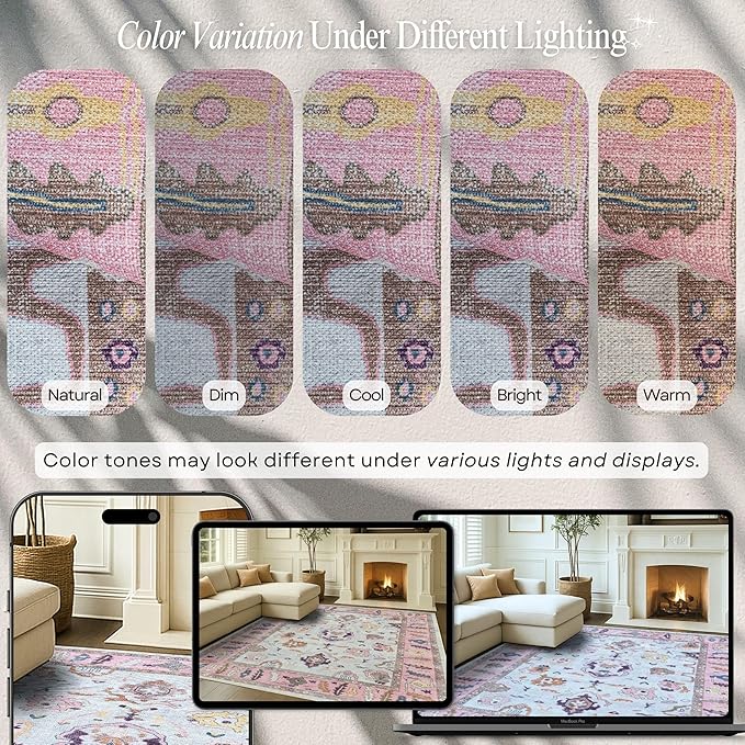 Fame Rugs Pink Beige Modern Oushak Rug 10x13, Vintage Turkish Colorful Oriental Washable Antique Inspired Oversize Area Rugs, Luxury Living Room Bedroom (390PP, 10' x 13')
