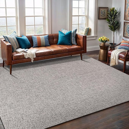 Easy Jute Rug 9x12 Indoor Outdoor Natural Rugs Solid Fiber Rug Woven Area Rug Boho Easy Clean Inside Carpet for Living Room Bedroom Dining Room Hallway or Outdoor Patio Porch (9 X 12 Silver)