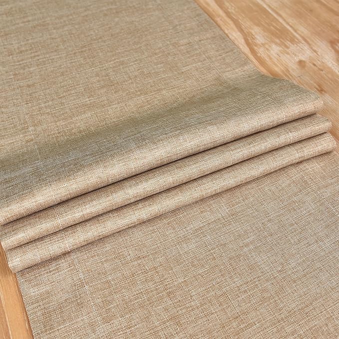 NEWISHER Farmhouse Rustic Table Runner Solid Flaxen Rectangular Table Runners Faux Linen Table Runner for Everyday Use Kitchen Dining Party Table 13x48 Inch