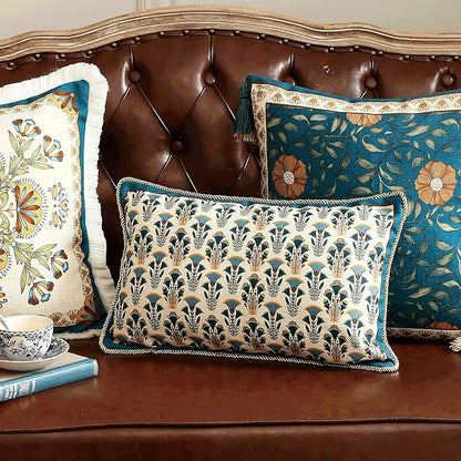 patdrea Designer Rectangle Throw Pillow Covers,Rustic Vintage Blue Linen with Floral Pattern Pillow Cover,Decorative Lumbar Pillowcases Cushion for Bed Living Room Outdoor Car,12"x20"