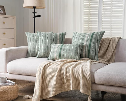 Boho Throw Pillow Covers 18x18 Inch Set of 2, Farmhouse Decorative Couch Pillow Cases, Light Green Accent Pillows of Bed, Sofa Bedroom Living Room Home Decor Cushion Cover
