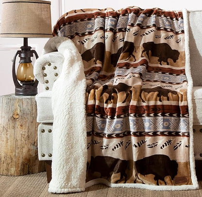 CARSTENS, INC. Wrangler Ultra Premium Super Soft Plush Sherpa Fleece Oversized Throw Blanket 54" x 68", Buffalo