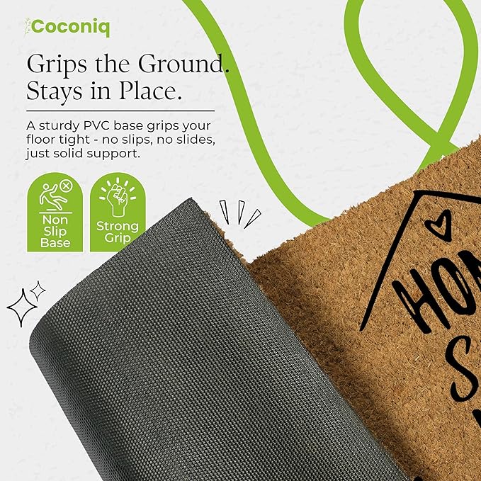 Coir Door Mats 17" X 30", Non-Slip Sturdy, PVC Backed Heavy Duty, Easy to Clean, Ideal for Door Entrance, Patio, Porch, Backyard, Garages, Home Sweet Home, with Cats