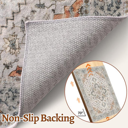 Tangsoo 4x6 Area Rug for Living Room, Washable Vintage Indoor, Distressed Grey Carpet for Bedroom, Non Slip Dining Room Rugs, Soft Low Pile Rugs Foldable Floor Rug for Dorm Bedside Bathroom
