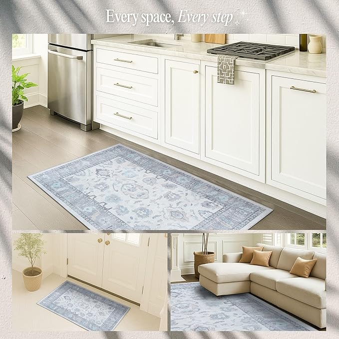 Fame Rugs Gray Modern Oushak Rug 8x10, Vintage Turkish Colorful Oriental Washable Antique Inspired Large Area Rugs, Luxury Living Room Bedroom (384GB, 7'6 x 10')