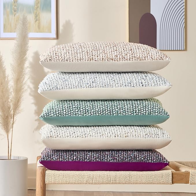 Decorative Couch Throw Pillow Covers 22x22 Purple Striped Soft Wool Pillow Covers Neutral Textured Boho Cushion Covers for Modern Farmhouse Sofa Bedroom Living Room Decor SY011-E22