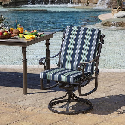 Arden Outdoor Dining Chair Cushion, 20 x 20, Rain-Proof, Fade Resistant, Sapphire Aurora Blue Stripe