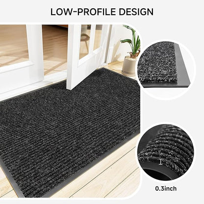 Front Door Mat, Heavy Duty Indoor Outdoor Doormat, 120" x 36" Low Profile Outdoor Mats for Home Entrance, Stain and Fade Resistant Welcome Mat Ideal for High Traffic Area, Black