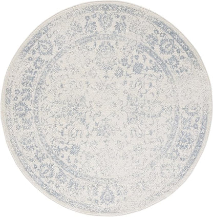 SAFAVIEH Adirondack Collection Area Rug - 6' Round, Ivory & Slate, Distressed Vintage Floral Design, Non-Shedding & Easy to Clean, Ideal for Living Room, Bedroom, Dining Space (ADR109S)