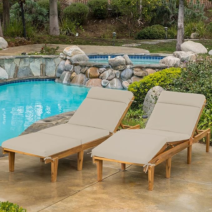 Chaise Lounge Cushion 72x21x3 Inch - Set of 2 Outdoor Lounge Chair Cushions, Lounger Pad Replacement with Fade-Resistant, Removable & Machine-Washable Covers, Ideal for Patio Chaise Chairs, Cream