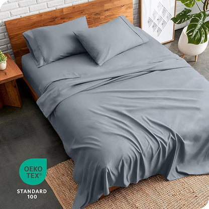 Bare Home Split Head Flex King Sheet Set - 1800 Ultra-Soft Microfiber Bed Sheets - Double Brushed - Deep Pockets - Easy Fit - 4 Piece Set - FlexTop Bedding Sheets (Split Head Flex King, Steel Blue)