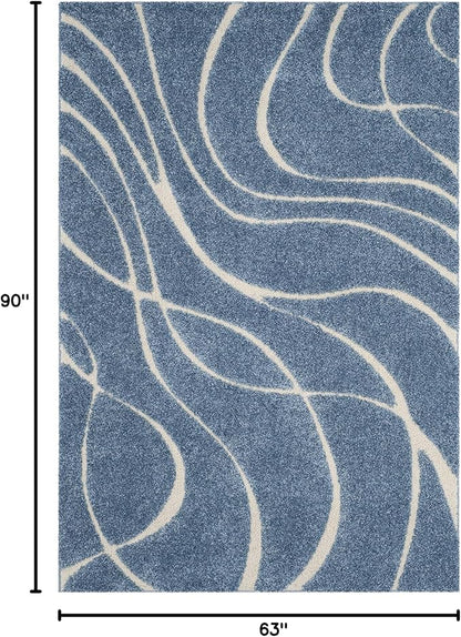 SAFAVIEH Florida Shag Collection Area Rug - 5'3" x 7'6", Light Blue & Cream, Non-Shedding & Easy Care, 1.2-inch Thick Ideal for High Traffic Areas in Living Room, Bedroom (SG471-6011)