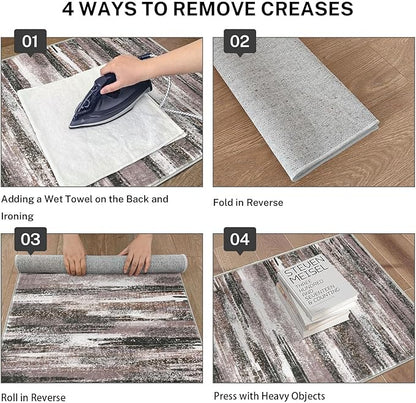 Modern Abstract Runner Rug 2.6x12, Dark Light Brown White Washable Long Kitchen Runner Non-Slip Soft Hallway Rug Runner Thin Print Faux Wool Carpet for Entryway Bedroom Laundry Room Indoor
