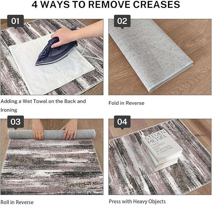 Modern Abstract 5x7 Machine Washable Area Rug Non-Slip Soft Bedroom Living Romm Rug Dark Light Brown White Ultra Thin Print Faux Wool Floor Carpet Throw Rugs for Dining Room Indoor Office