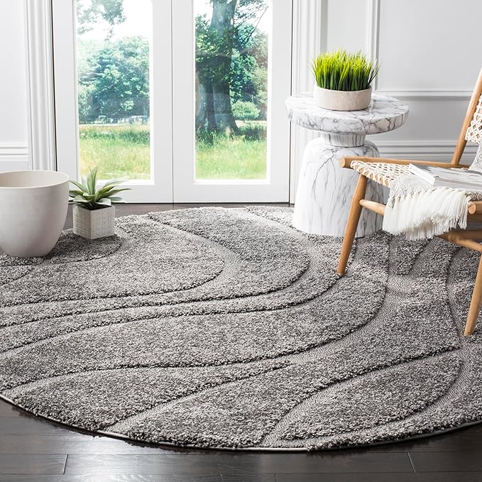 SAFAVIEH Florida Shag Collection Area Rug - 8' Round, Grey & Grey, Non-Shedding & Easy Care, 1.2-inch Thick Ideal for High Traffic Areas in Living Room, Bedroom (SG471-8080)