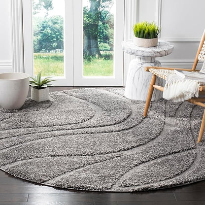 SAFAVIEH Florida Shag Collection Area Rug - 8' Round, Grey & Grey, Non-Shedding & Easy Care, 1.2-inch Thick Ideal for High Traffic Areas in Living Room, Bedroom (SG471-8080)