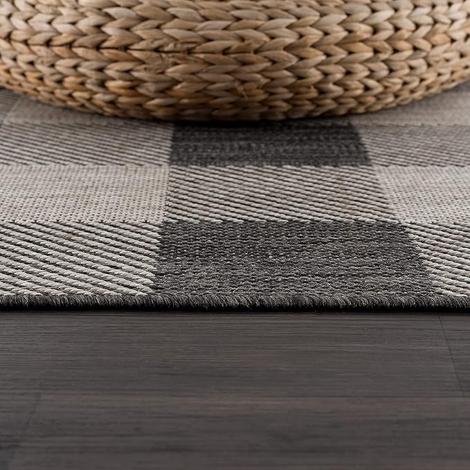 CAMILSON Outdoor Rug - Modern Area Rugs for Indoor and Outdoor Patios, Kitchen and Hallway mats - Easy Cleaning Non Shedding Washable Outside Carpet (8x10, Buffalo - Dark Grey/Light Grey)