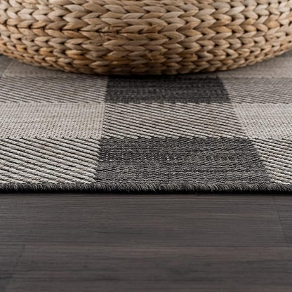 CAMILSON Outdoor Rug - Modern Area Rugs for Indoor and Outdoor Patios, Kitchen and Hallway mats - Easy Cleaning Non Shedding Washable Outside Carpet (8x10, Buffalo - Dark Grey/Light Grey)