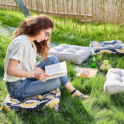 ARTPLAN Outdoor Seat Cushion,Square Thick Tufted Pure Chair Cushion for Patio Wicker Chair with Tie,Set of 2,19"x19"x5"，Grey