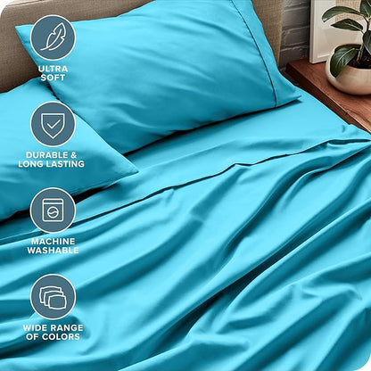 Bare Home Split King Sheet Set - 1800 Ultra-Soft Microfiber Bed Sheets - Double Brushed - Deep Pockets - Easy Fit - 5 Piece Set - Bed Sheets & Pillowcases (Split King, Aqua)
