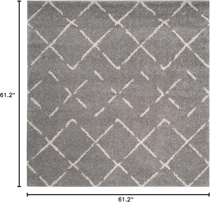 SAFAVIEH Arizona Shag Collection Area Rug - 5'1" Square, Grey & Ivory, Moroccan Design, Non-Shedding & Easy to Clean, Ideal for Living Room, Bedroom, Dining Space (ASG743D)
