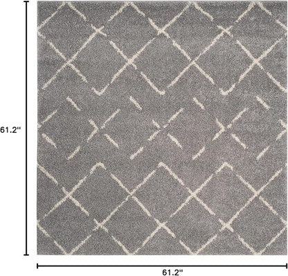 SAFAVIEH Arizona Shag Collection Area Rug - 5'1" Square, Grey & Ivory, Moroccan Design, Non-Shedding & Easy to Clean, Ideal for Living Room, Bedroom, Dining Space (ASG743D)